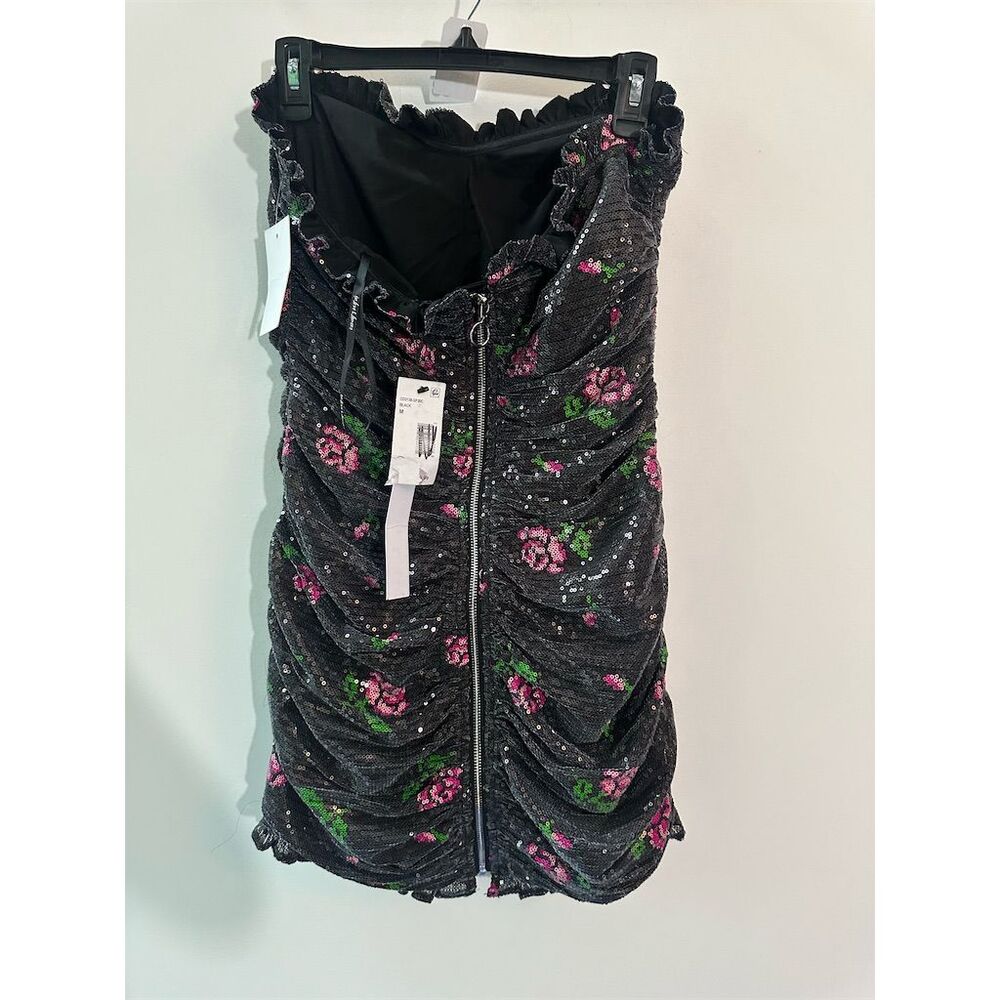 For Love & Lemons every rose   Strapless Sequin Mini Dress Black Size M - Picture 4 of 7